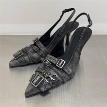 Load image into Gallery viewer, Women's Retro Pointed-Toe Ankle-Strap High Heel Sandals - Punk Style Mid Heel Shoes