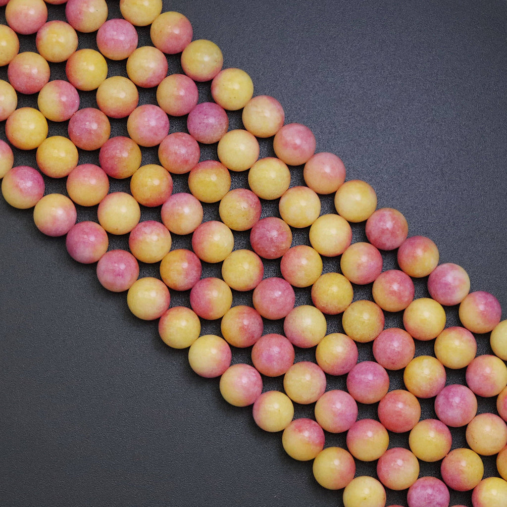 Pink Yellow Jade Round Smooth Beads, Sku#U1850