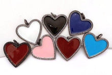 Load image into Gallery viewer, 38mm Large Enamel Colored heart Pendant, Gold/Rose gold/Black/Silver, CZ Micro Pave Oil Drop Heart pendant,Enamel Jewelry,sku#F598