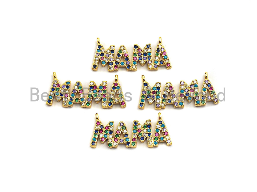 Colorful Cz Micro Pave MAMA Letter Connector/Link, Cz Pave Bracelet Necklace Connector in Gold Finish,12x28mm,sku#M276C