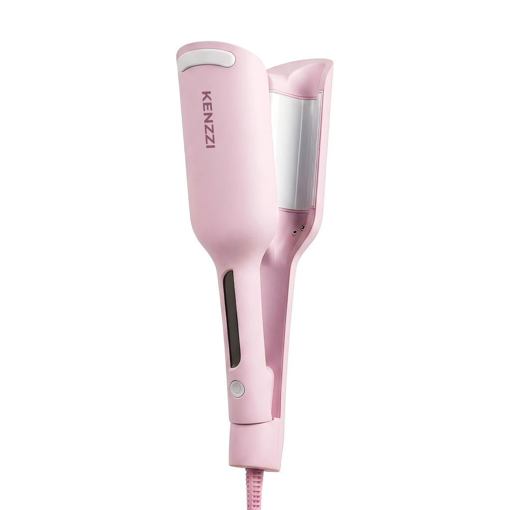 KENZZI Wave Styler 2-Barrel Hair Waver, 1.25 in, 6 Heat Settings, Pink