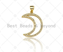 Load image into Gallery viewer, CZ Micro Pave Gold Moon Pendant, 18K Gold Filled Moon Charm, Necklace Bracelet Charm Pendant,17x23mm, Sku#LK83