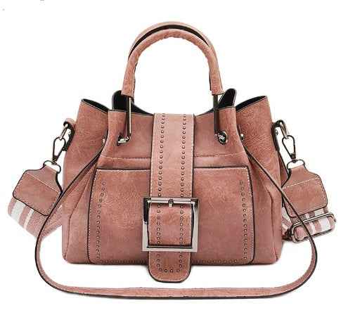 Women's Double Layer Cowhide Leather Bucket Bag - Genuine Leather Shoulder Handbag | Black Brown Pink