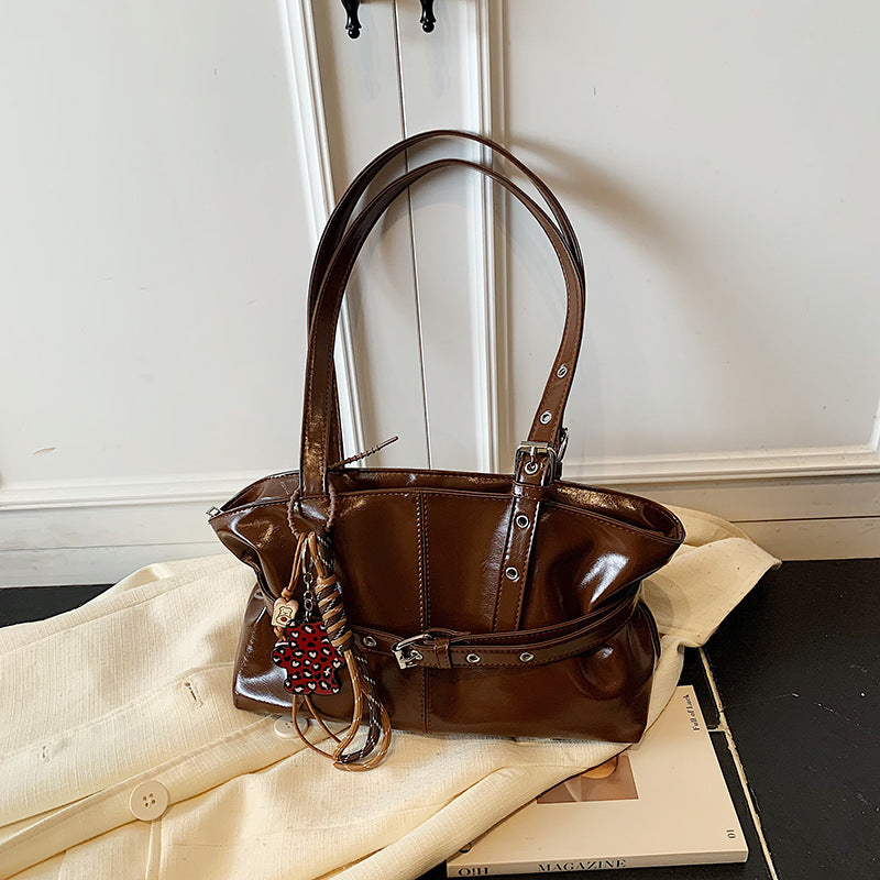 Oil-Waxed PU Leather Bucket Bag