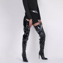Load image into Gallery viewer, Women's Over-the-Knee High Heel Boots - Pointed Toe Side Zipper PU Leather