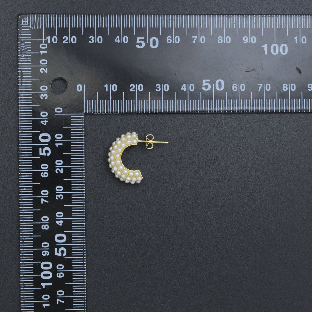 Multiline Pearl C Hoop Earrings, Sku#A291