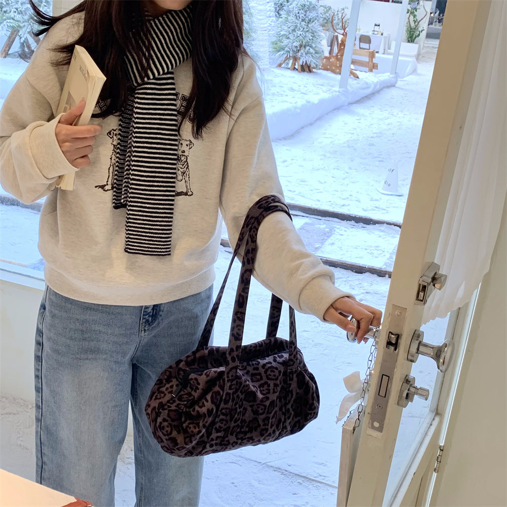Women's Leopard Print Tote Bag - Soft Suede Shoulder Bag with Dual Straps