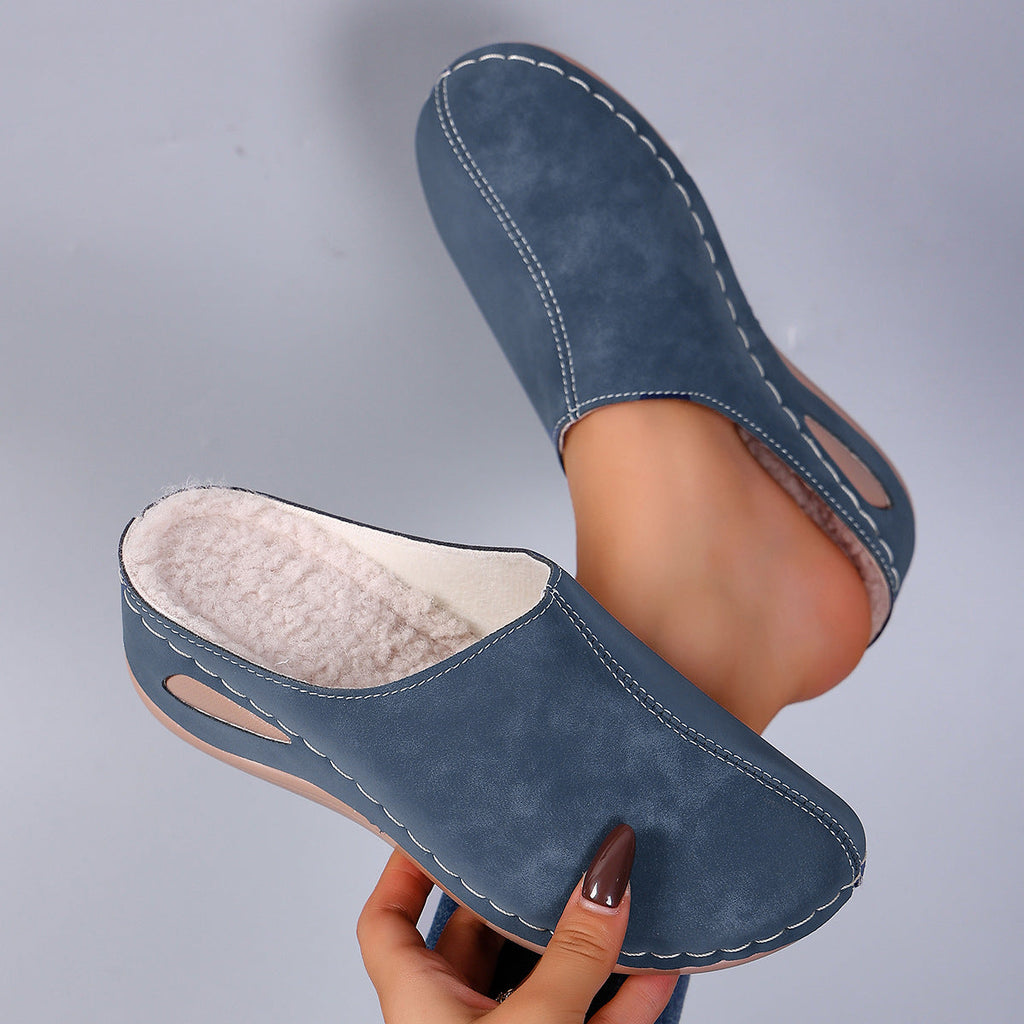 Plus-Size Fleece-Lined Wedge Slippers