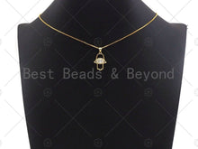 Load image into Gallery viewer, Big CZ On Hamsa Hand Charms, Hamsa Hand Charms, Evil Eye Pendant, Gold Tone Charm, Gold Pendant, Necklace Charms, 15x22mm, Sku#LK97
