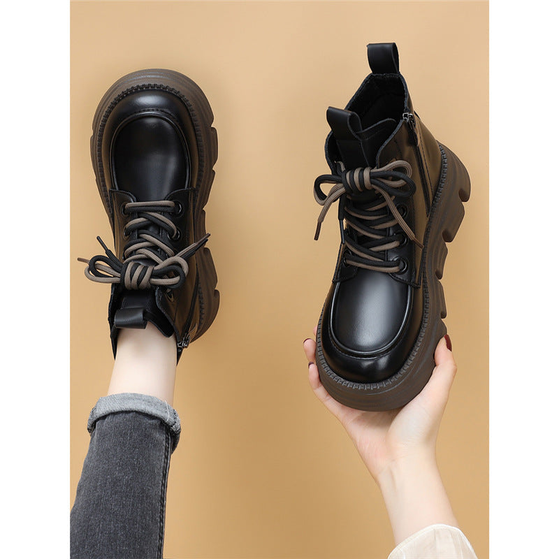 Women's Wool-Lined Waterproof Genuine Leather Winter Boots | Warm Mid-Heel Low Shaft Boots