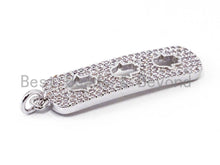 Load image into Gallery viewer, CZ Micro Pave Rectangle Pendant/Charm with 3 little Hollow Hamsa Hand, Cubic Zirconia Pave Bar Pendant, 8x34mm, sku#F203