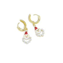 Load image into Gallery viewer, Gold Silver Pearl Santa Claus Christmas  Earrings, Sku#A264