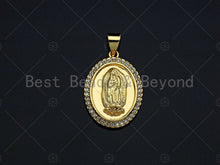 Load image into Gallery viewer, 18K Gold Virgin Mary On Oval Emblem Shape Pendant, Oval Charm, Virgin Mary Pave Pendant, Dainty Gold Charm,21x15mm, Sku#F1154