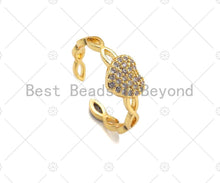 Load image into Gallery viewer, Infinity Heart Open Ring, Gold heart Ring, Pave ring, Dainty Heart Ring, Statement Ring, Bridesmaid Gift, Dainty Heart Ring, sku#LD53