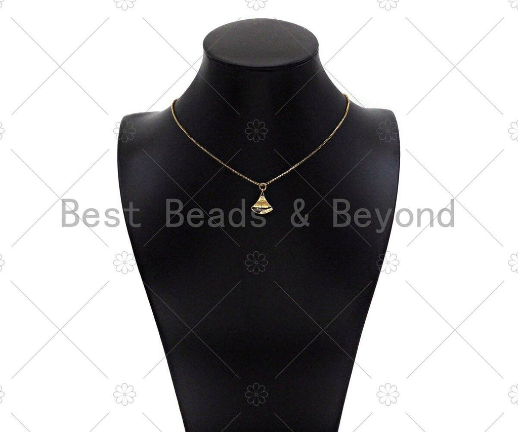 CZ Micro Pave Do Everything For You Word On Fan Shape Pendant,14K Dainty Gold Leaf Charm, Necklace Bracelet Charm,14x16mm,Sku#ZX04