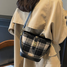 Load image into Gallery viewer, Vintage Plaid Suede Tote Bucket Bag - Korean Style Shoulder Handbag for Women