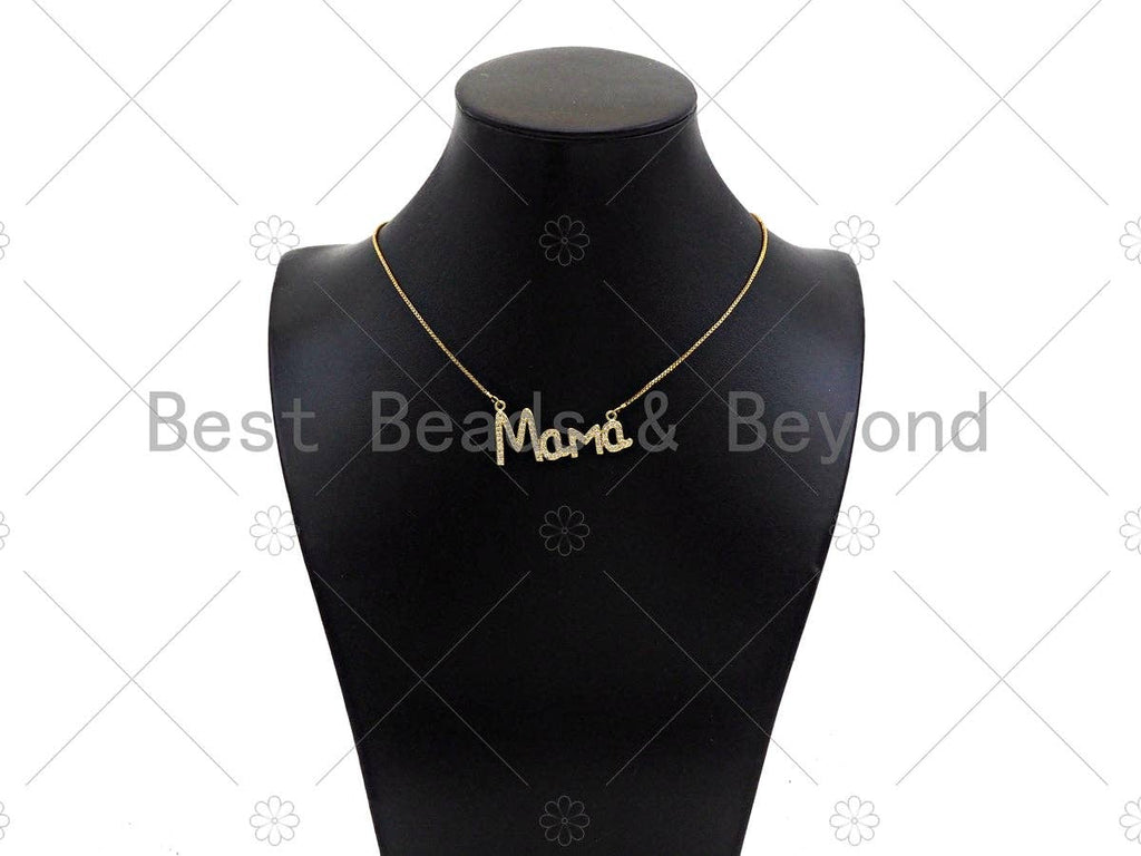 Gold Filled CZ Micro Pave Mama Word Pendant, 18K Gold Filled Mama Charm, Mother's Day Gift, Necklace Bracelet Pendant, 39x18mm,Sku#LD91