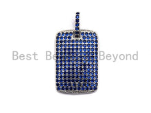 Load image into Gallery viewer, Cobalt Blue CZ Micro Pave Rectangle Tag Pendant/Charm, Cubic Zirconia Pendant, Pave Dog Tag, 18x27mm, sku#X50C