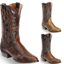 Load image into Gallery viewer, Men's Embroidered Patchwork Quilted Boots | Slip-On Pointed-Toe Low Heel Winter Boots