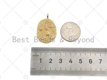 Load image into Gallery viewer, CZ Micro Pave Moon Star Evil Eye Star On oval Shape Pendant/Charm,CZ 14K Dainty Gold Charm, Necklace Bracelet Charm Pendant,21x32mm,Sku#CP19