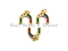 Load image into Gallery viewer, CZ Colorful Micro Pave Baguette Horseshoe Shape Charm, Reversed U Shape Pave Pendant, Gold plated, 12x12mm, Sku#F955