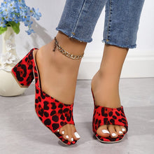 Load image into Gallery viewer, Women's Leopard Print Square Toe Chunky Heel Sandals - Slip-On Block Heel Summer Sandals
