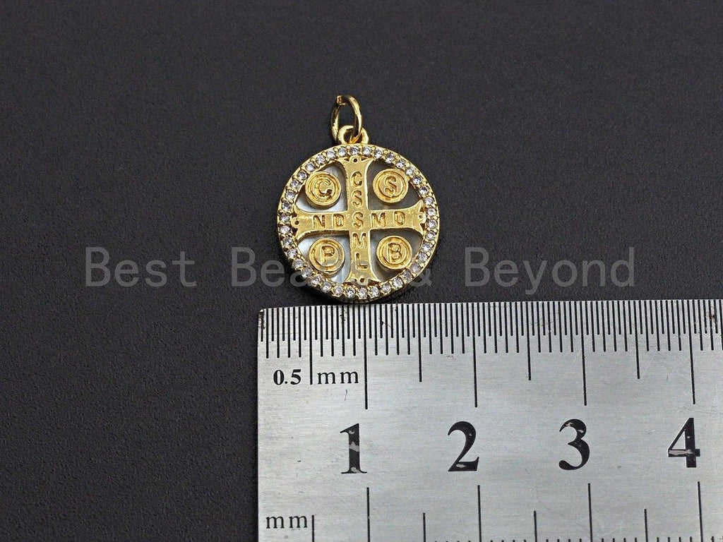 18K Gold CZ Micro Pave Saint Bendict Benito Pendant Charm, z851
