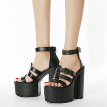 Load image into Gallery viewer, Women's High Heel Buckle Sandals – Patent PU Leather Chunky Heel Open Toe Dress Shoes