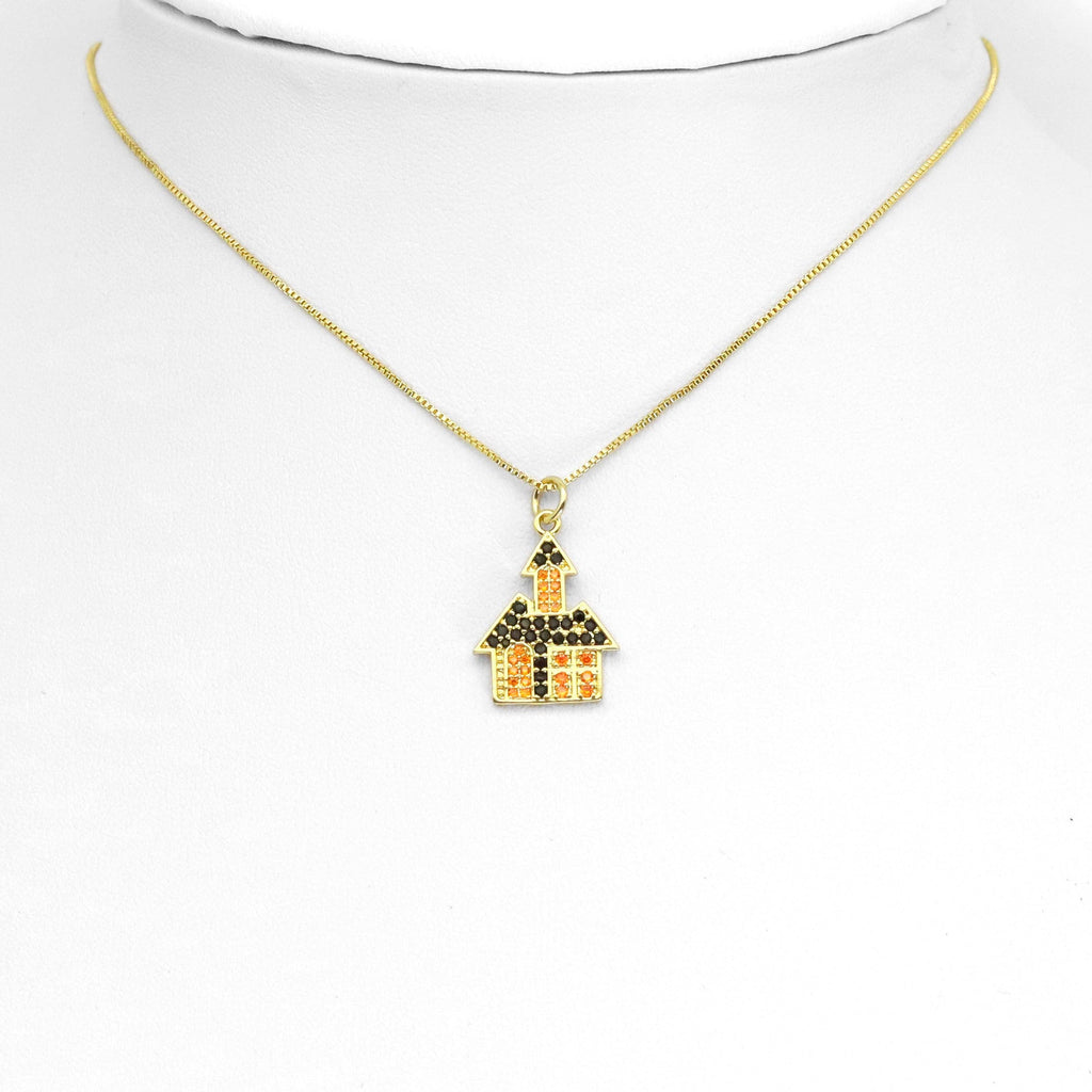 Colorful CZ Pave Halloween Hunted House Castle Charm, Sku#A214