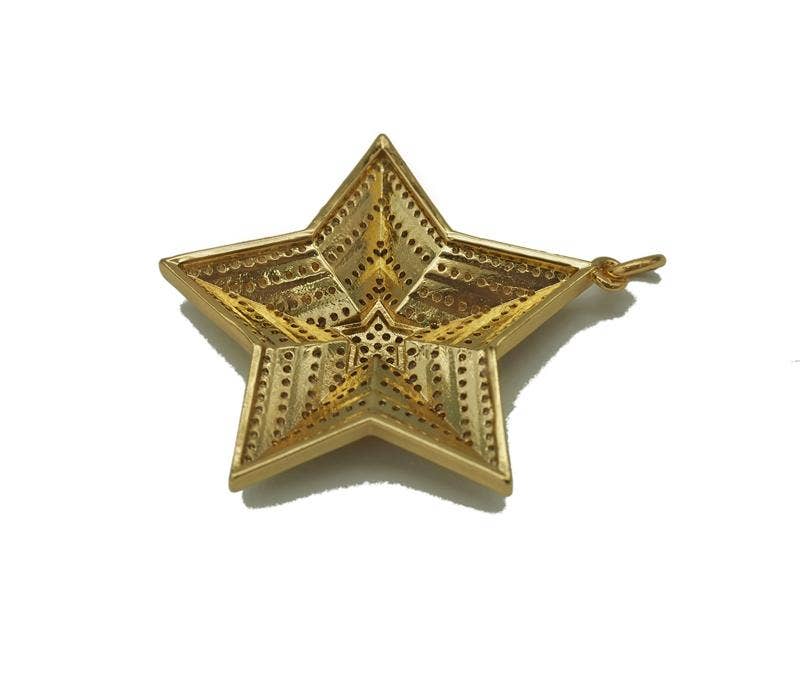Large CZ Gold Five Point Star Charm, Sku#L659