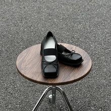 Load image into Gallery viewer, Women's Bow-Knot Genuine Leather Ballet Flats - Chunky Heel Mary Jane Shoes