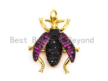 Load image into Gallery viewer, BEETLE Inspired Charm, CZ Micro Pave Fuchsia Insect Pendant, Cubic Zirconia Pendant,Gold/Rose Gold/Silver/Black,23x25x6mm,SKU#F455