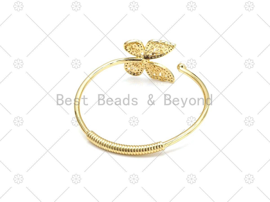 CZ MicroPave Bufferfly with Mother of Pearl Bangle Bracelet