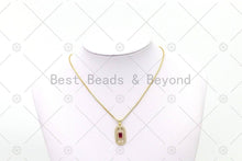 Load image into Gallery viewer, Colorful Big Rectangle CZ on Micro Pave Oval Shape Pendant, 18K Gold Filled CZ Charm, Necklace Bracelet Charm Pendant, 24x12mm,Sku#LK497