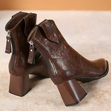 Load image into Gallery viewer, Women's Retro Chunky Heel Ankle Boots – Pointed Toe Side Zipper | Microfiber Leather | All-Season