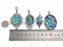 Load image into Gallery viewer, Paua Abalone pendant, Focal Abalone Pendant Silver Finish, Teardrop/oval/Round/Diamond Shape Focal Abalone Charm, sku#R41