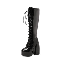 Load image into Gallery viewer, Women's Patent Leather Over-the-Knee Boots | Chunky Heel Round Toe Side Zipper