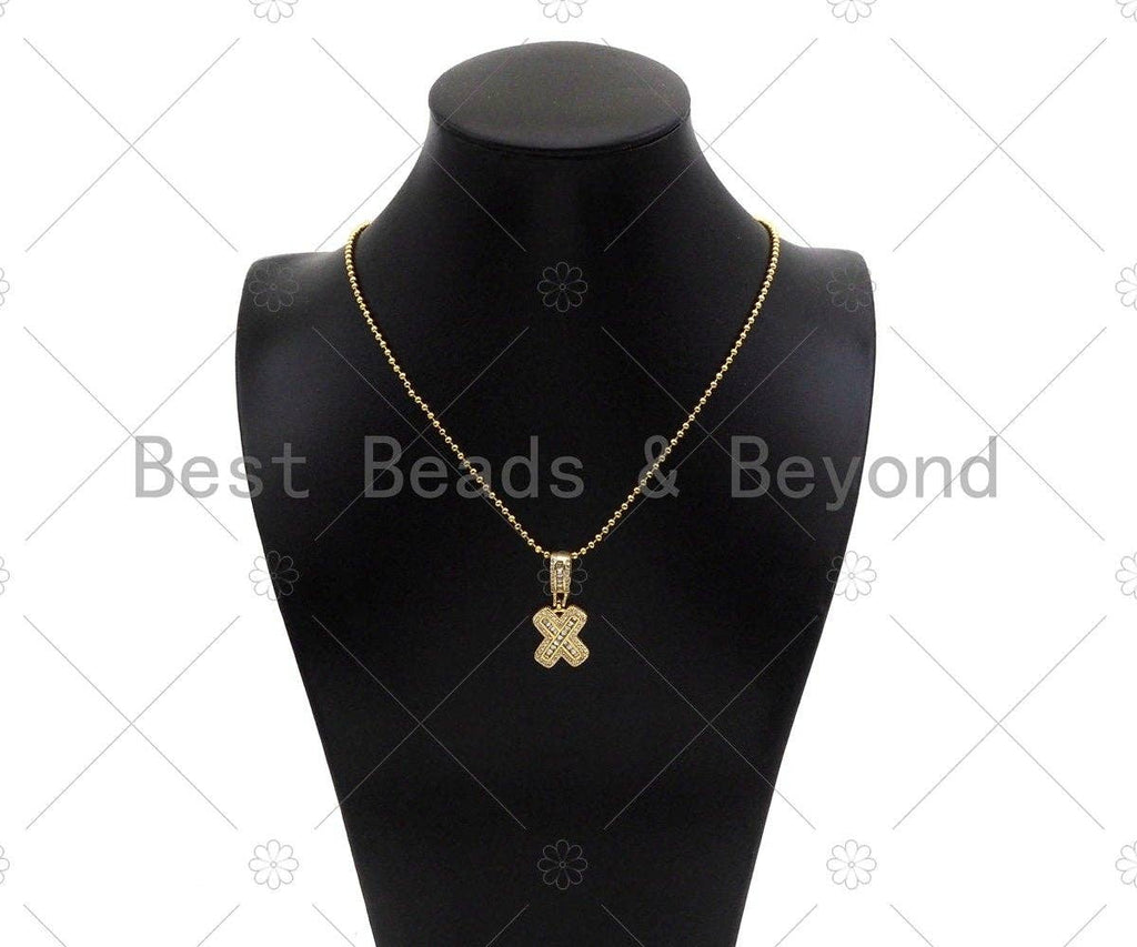 18K Gold Baguette CZ Initial Letter Pendant, A -Z Alphabet Letter, Large Hole Personalized name Charm for Jewelry Making, 16x33mm,sku#LD76