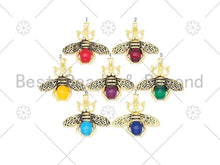Load image into Gallery viewer, Colorful Glass Bee Shape Pendant, 18K Gold Filled CZ Beed Charm, Necklace Bracelet Charm Pendant,32x27mm, Sku#FH180