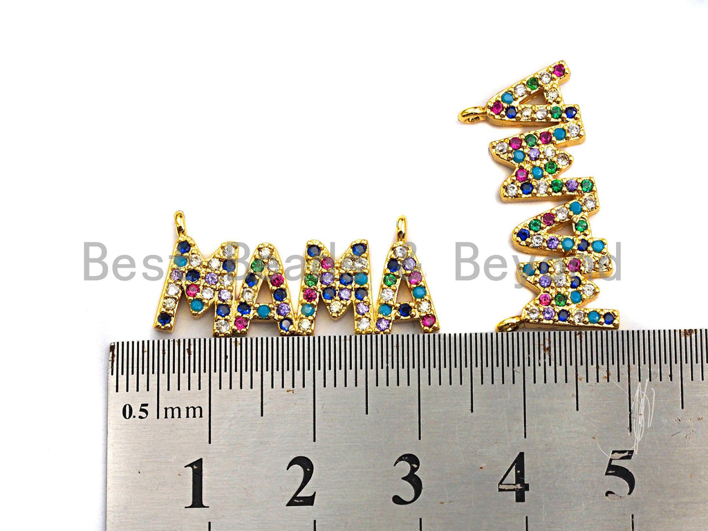 Colorful Cz Micro Pave MAMA Letter Connector/Link, Cz Pave Bracelet Necklace Connector in Gold Finish,12x28mm,sku#M276C