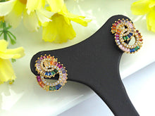 Load image into Gallery viewer, Rainbow Twin Circles  Stud Earring, J132