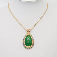 Load image into Gallery viewer, Large Colorful CZ Gold Yellow Green Jade Teardrop Charm, Sku#LX343