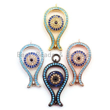 Load image into Gallery viewer, CZ Micro Pave Turquoise Evil Eye Pendant, Cubic Zirconia Pendant/Charm,15x31mm, sku#F27