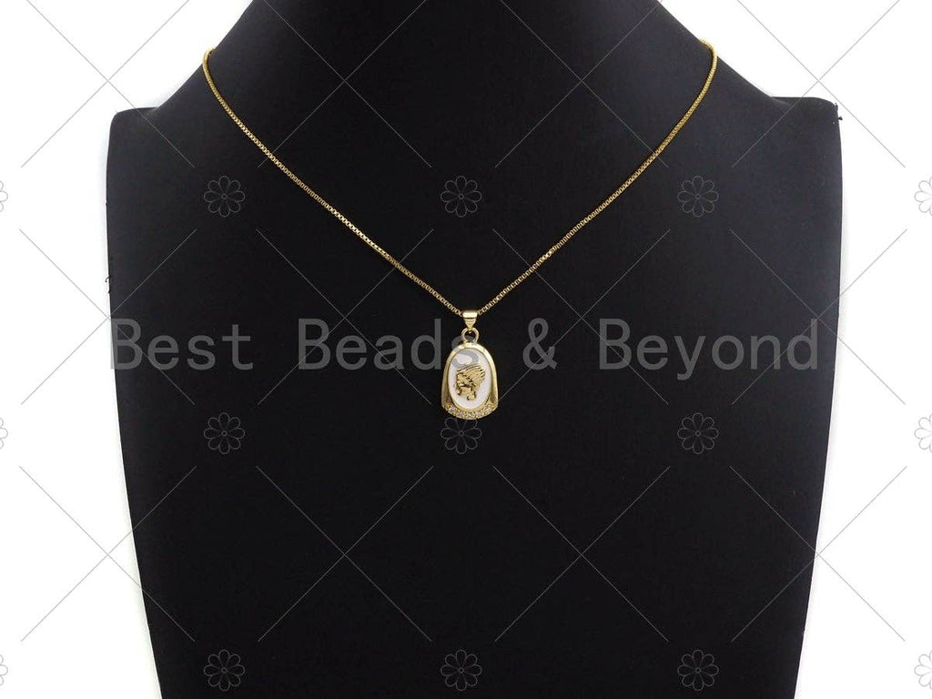 CZ Pave Black/White Enamel Medallion Lady Pendant Charm, Gold Oval Coin Charm, Greek Coin Medallion, sku#LK02