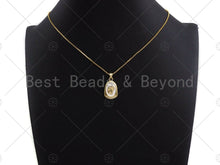 Load image into Gallery viewer, CZ Pave Black/White Enamel Medallion Lady Pendant Charm, Gold Oval Coin Charm, Greek Coin Medallion, sku#LK02