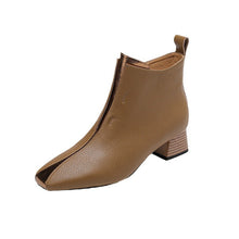 Load image into Gallery viewer, Women's Retro Square-Toe Sheepskin Ankle Boots | Chunky Heel Side-Zip