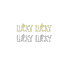 Load image into Gallery viewer, Clear CZ Lucky Word Earrings, Sku#A353