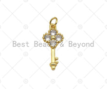Load image into Gallery viewer, CZ Micro Pave Clover Key Shape Pendant,18K Dainty Gold Charm, Necklace Bracelet Charm Pendant,5x16mm,Sku#JL36