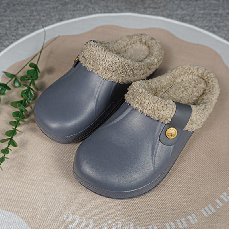 Men's Fleece-Lined Cotton Slippers – Warm Non-Slip Home Shoes with EVA Sole