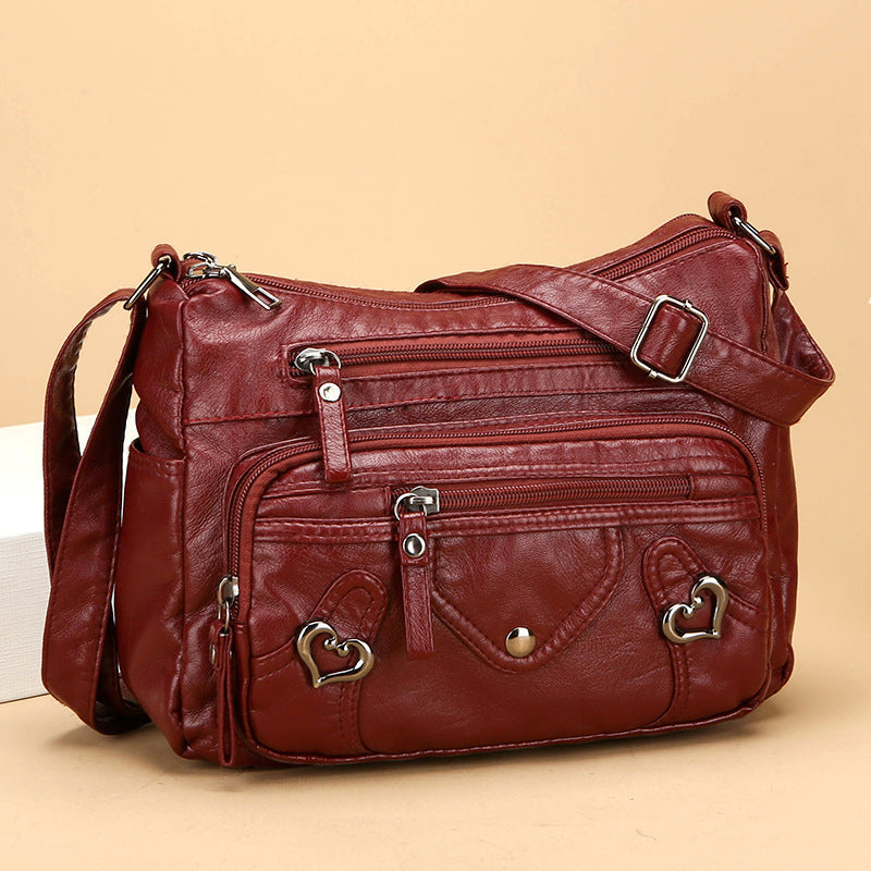 Women's PU Leather Crossbody Bag – Multi-Layer Spacious Shoulder Bag with Phone & Card Pockets